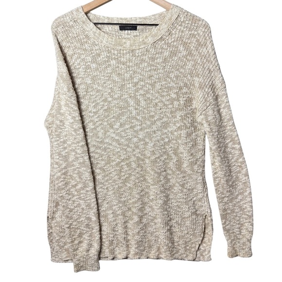 J. Crew Womens Cotton and Linen Blend Beige Lightweight Knit Relaxed Fit Sweater - Picture 1 of 11